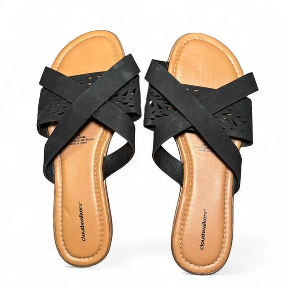 Avenue Women's Wide Fit Black Cloudwalker Judy Slip-on Slide Sandals Size 12W - Picture 2 of 8